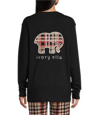 Ivory Ella Long Sleeve Plaid Elephant T-Shirt