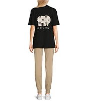 Ivory Ella Pretty Bow Printed Elephant Short Sleeve Graphic T-Shirt