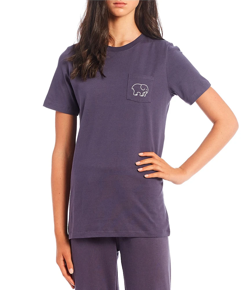 Ivory Ella Short-Sleeve Elephant-Graphic Pocket T-Shirt