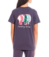 Ivory Ella Short-Sleeve Elephant-Graphic Pocket T-Shirt