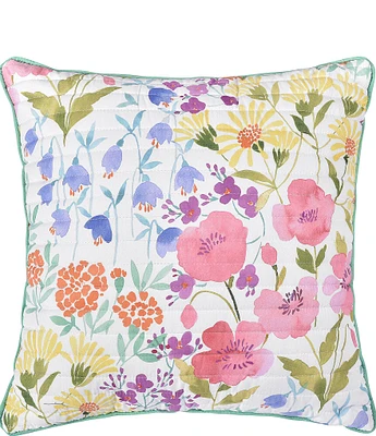 J. By J. Queen New York Jules 18 inch Wildflower Print Square Quilted Decorative Throw Pillow