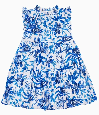 J.Marie Big Girls 7-14 Hayden Tropical Floral Flutter Sleeve Dress