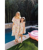 J.Marie Big Girls 7-14 Lucia Beach Vibes Tropical Print Tie Strap Dress