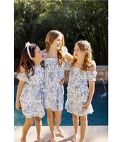 J.Marie Big Girls 7-14 Toile Print Chloe Ruched Top