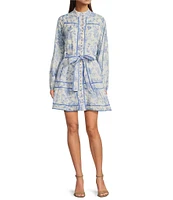 J.Marie Chloe Mock Neck Long Sleeve Tie Ruffle A-Line Dress