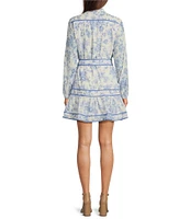 J.Marie Chloe Mock Neck Long Sleeve Tie Ruffle A-Line Dress