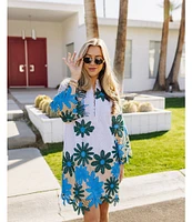 J.Marie Coleen Lace High Neck 3/4 Sleeve Mini Shift Dress