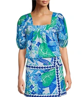J.Marie Coordinating Andie Floral Print Square Neck Puff Sleeve Top