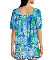 J.Marie Coordinating Andie Floral Print Square Neck Puff Sleeve Top