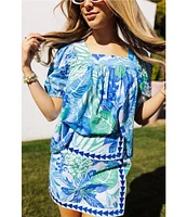 J.Marie Coordinating Andie Floral Print Square Neck Puff Sleeve Top