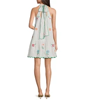 J.Marie Eloise Halter Neck Sleeveless Embroidered Mini Shift Dress