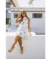 J.Marie Eloise Halter Neck Sleeveless Embroidered Mini Shift Dress