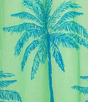 J.Marie Isla Tropical Palm V-Neck Short Puff Sleeve Midi Tiered Dress