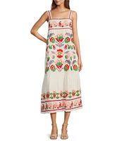 J.Marie Landon Embroidery Square Neck Sleeveless Midi A-Line Dress