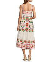 J.Marie Landon Embroidery Square Neck Sleeveless Midi A-Line Dress