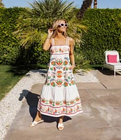 J.Marie Landon Embroidery Square Neck Sleeveless Midi A-Line Dress
