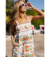 J.Marie Landon Embroidery Square Neck Sleeveless Midi A-Line Dress