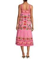 J.Marie Landon Embroidery Square Neck Sleeveless Midi A-Line Dress