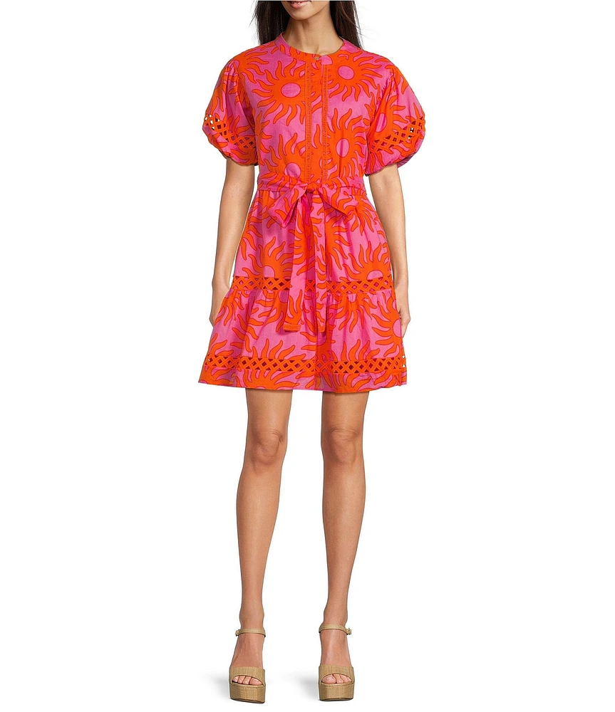 J.Marie Mara Puff Sleeve Belted Button Up A-Line Dress