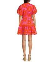 J.Marie Mara Puff Sleeve Belted Button Up A-Line Dress