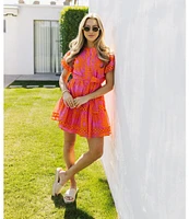 J.Marie Mara Puff Sleeve Belted Button Up A-Line Dress