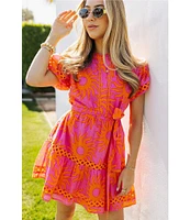J.Marie Mara Puff Sleeve Belted Button Up A-Line Dress