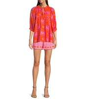 J.Marie Mara V-Neck Puff Sleeve Embroidered Tunic