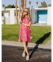 J.Marie Saylor 3D Lace Round Neck Sleeveless Shift Dress