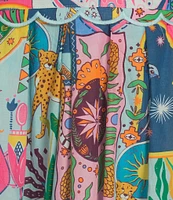 J.Marie Sloane Abstract Print V-Neck Short Sleeve Bow Midi A-Line Dress