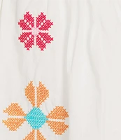 J.Marie Tessie V-Neck Short Sleeve Floral Embroidered Peplum Scalloped Trim Coordinating Top