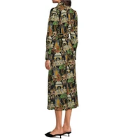 J. Mclaughlin Belle Poly Crepe Palace Pictorial Print Point Collar Long Sleeve Button Front Midi Shirt Dress