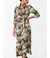 J. Mclaughlin Belle Poly Crepe Palace Pictorial Print Point Collar Long Sleeve Button Front Midi Shirt Dress