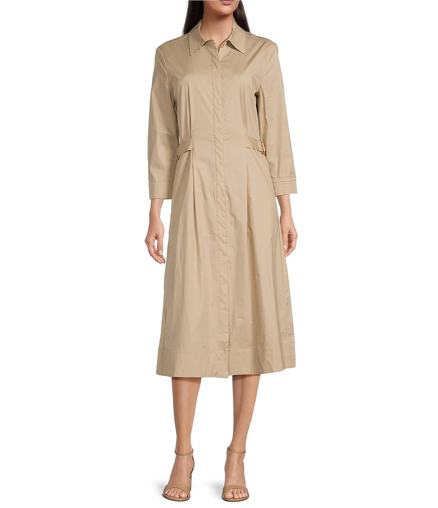 J.McLaughlin Minae Woven Point Collar 3/4 Sleeve Button Front Dress