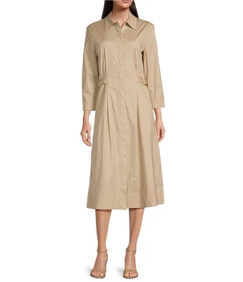 J. Mclaughlin Minae Woven Point Collar 3/4 Sleeve Button Front Dress