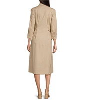 J.McLaughlin Minae Woven Point Collar 3/4 Sleeve Button Front Dress