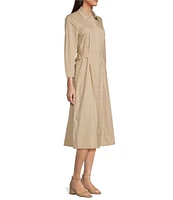 J.McLaughlin Minae Woven Point Collar 3/4 Sleeve Button Front Dress