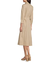 J.McLaughlin Minae Woven Point Collar 3/4 Sleeve Button Front Dress