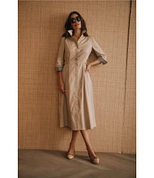 J.McLaughlin Minae Woven Point Collar 3/4 Sleeve Button Front Dress
