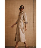 J.McLaughlin Minae Woven Point Collar 3/4 Sleeve Button Front Dress