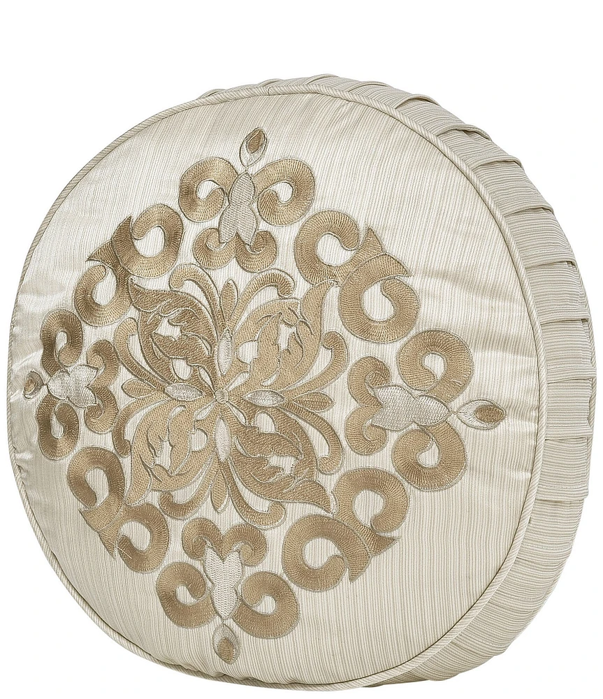 J. Queen New York Amaretto Embroidered Medallion Tufted Pleated Detail Round Decorative Pillow