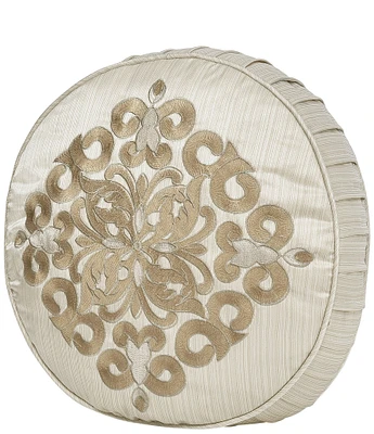 J. Queen New York Amaretto Embroidered Medallion Tufted Pleated Detail Round Decorative Pillow