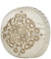 J. Queen New York Amaretto Embroidered Medallion Tufted Pleated Detail Round Decorative Pillow