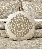 J. Queen New York Amaretto Embroidered Medallion Tufted Pleated Detail Round Decorative Pillow