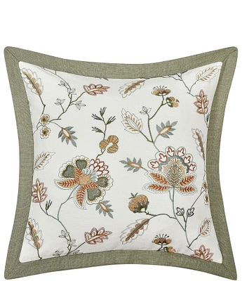 J. Queen New York Athena Jacobean Embroidered Floral Square Decorative Throw Pillow