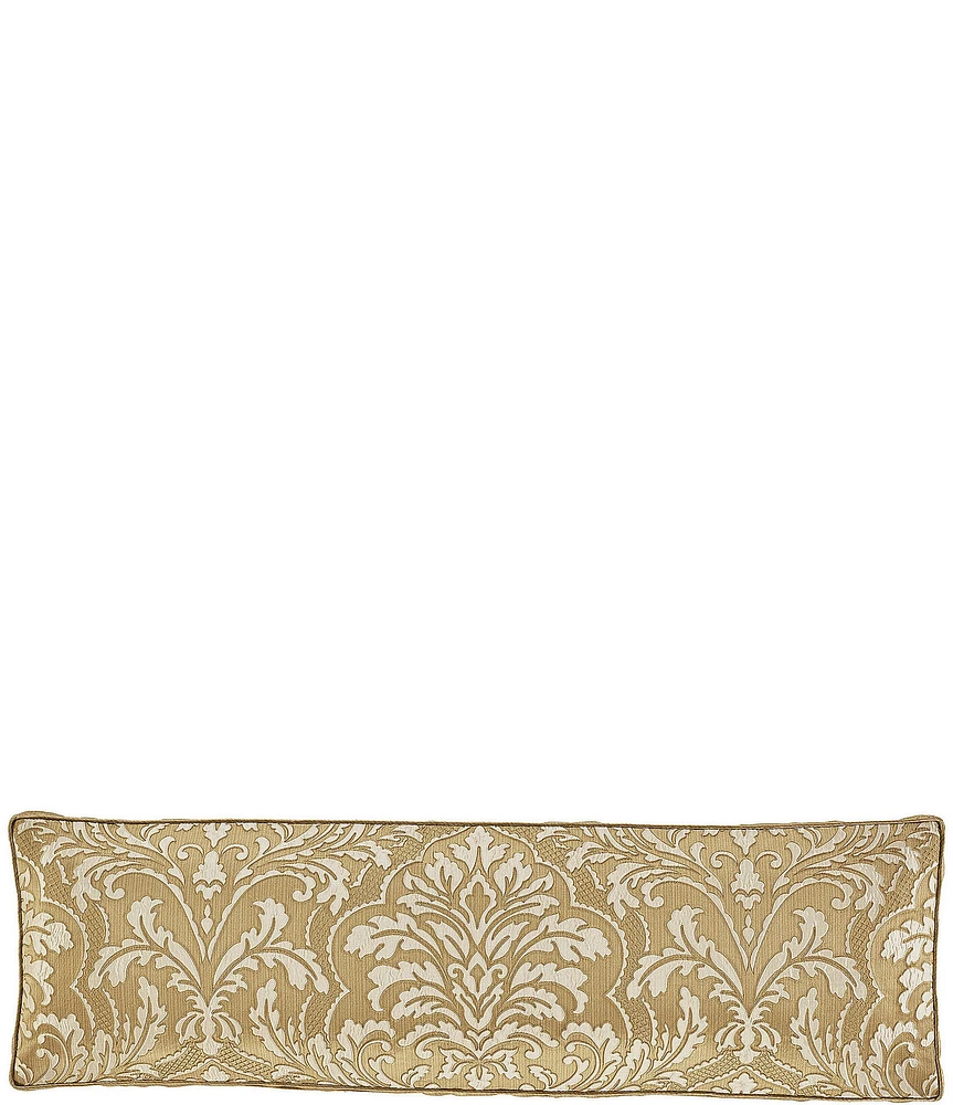 J. Queen New York Aurelia Satin Gold Woven Damask Reading Bolster Decorative Throw Pillow