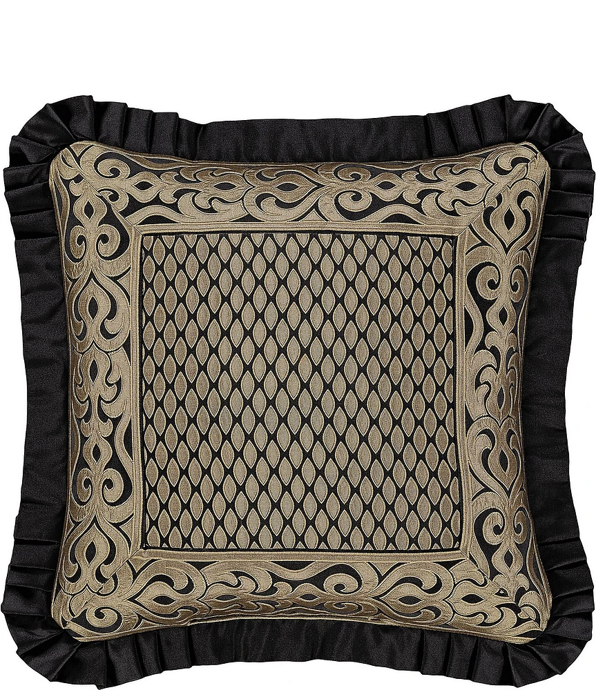 J. Queen New York Bolero Pleated Flanged Framed Reversible Embellished Decorative Throw Square Pillow