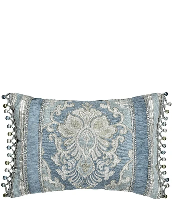 J. Queen New York Celtic Woven Chenille Damask Tasseled Boudoir Reversible Decorative Throw Pillow