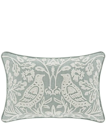 J. Queen New York Mint Green Embroidered Chinoiserie Bird Garden View Boudoir Pillow