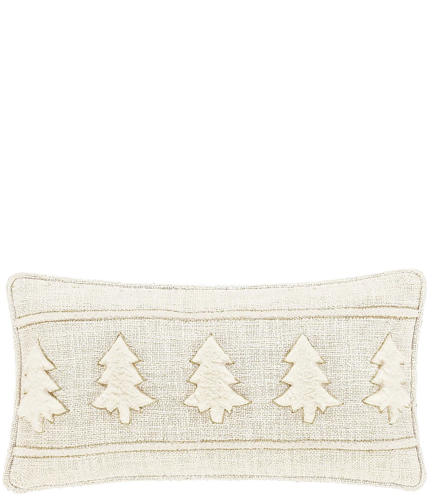 J. Queen New York Holiday Collection All that Glitters Appliqued Faux-Fur Christmas Trees Outlined Boudoir Pillow