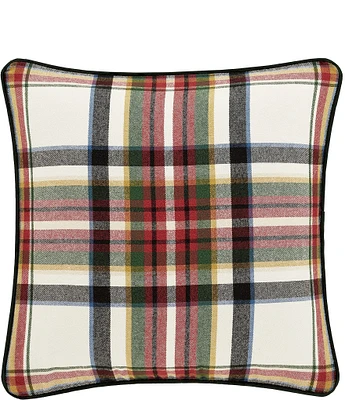 J. Queen New York Holiday Collection Christopher Plaid Pattern Appliqued In The Center Reversible Square Pillow